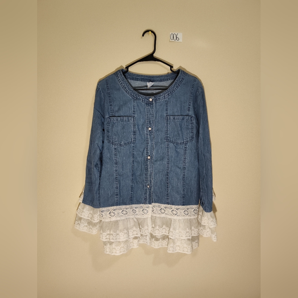 Denim and lace button up blouse